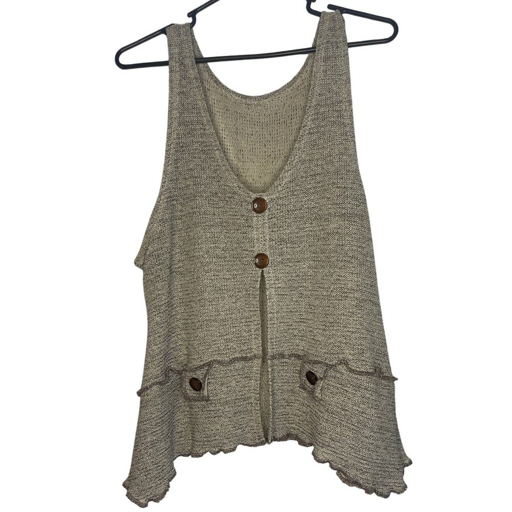 Boho Knit Tunic Sweater Vest Brown Ruffle Hem Whimsigoth Fairy Grunge Mori Girl